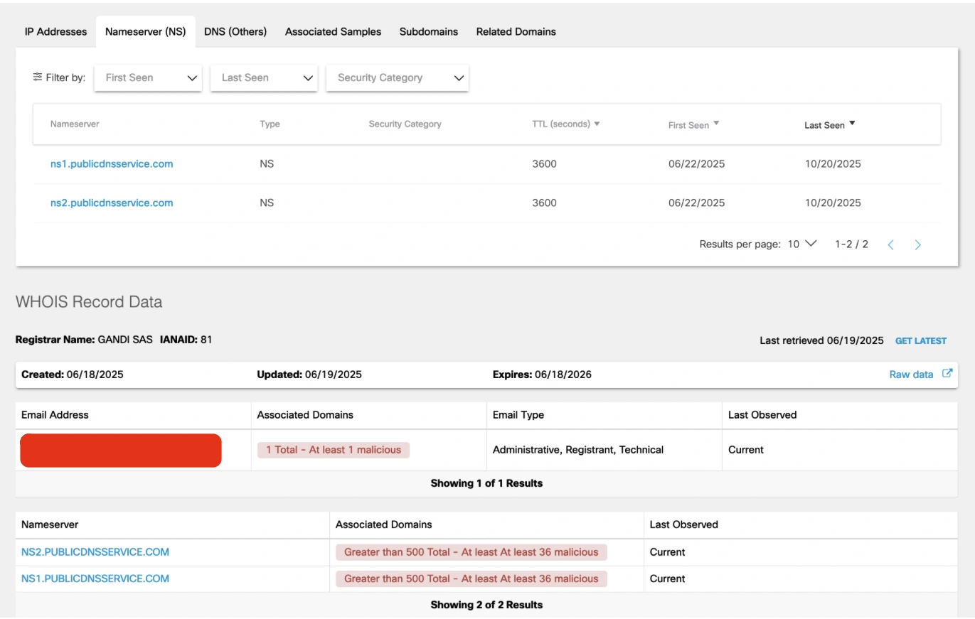 Confirmation of the associated Name Server for the first attack