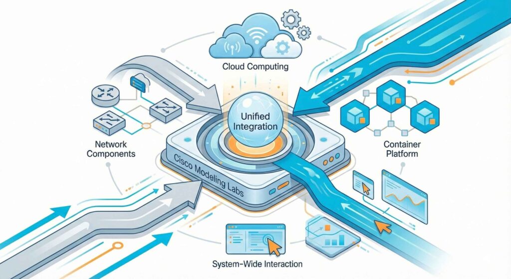 An illustration of how CML achieves unified integration with cloud computing, network components, and the container platform