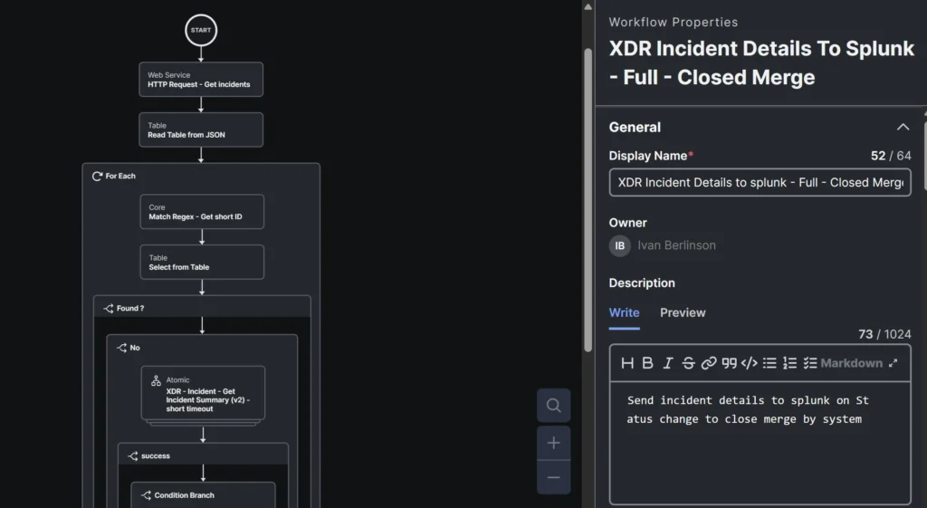 XDR Incident Details to Splunk Workflow