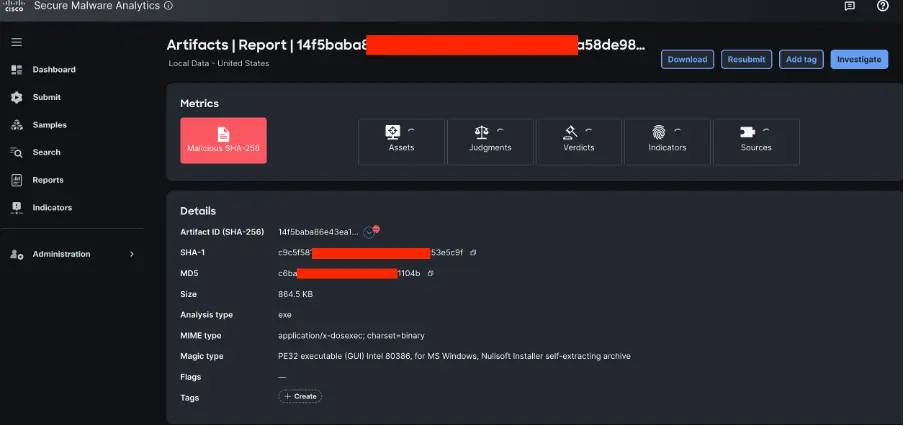 SMA showing the infected file