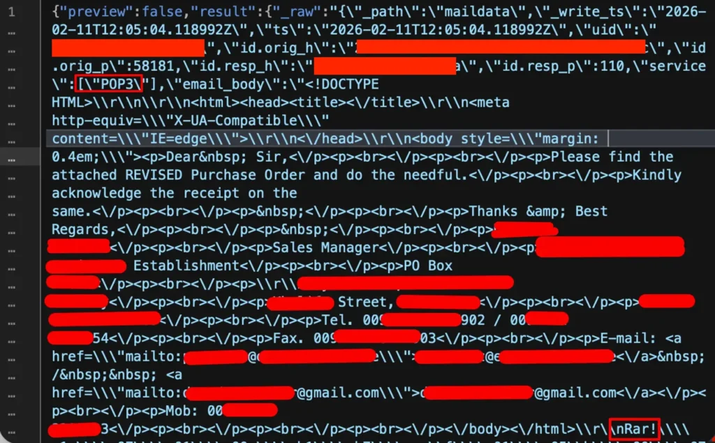 Raw traffic content in Splunk