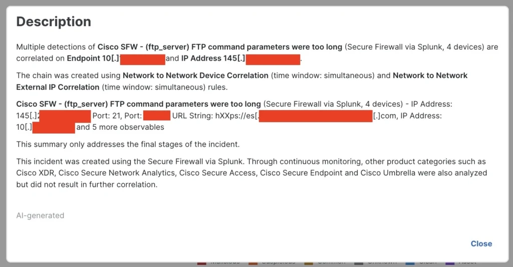 Detailed XDR Incident description