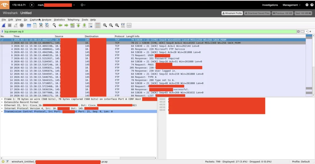 Endace built-in Wireshark for packet analysis