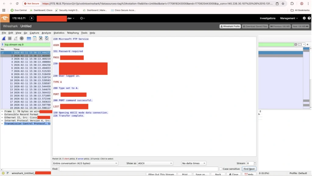 Endace built-in Wireshark for packet analysis