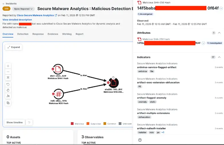 Cisco XDR UI incident