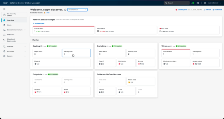 Image of filtered views of devices and clients in poor or critical health