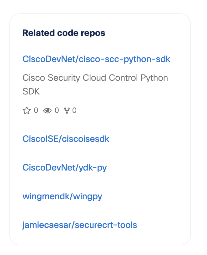 Widget with related repos on Code Exchange
