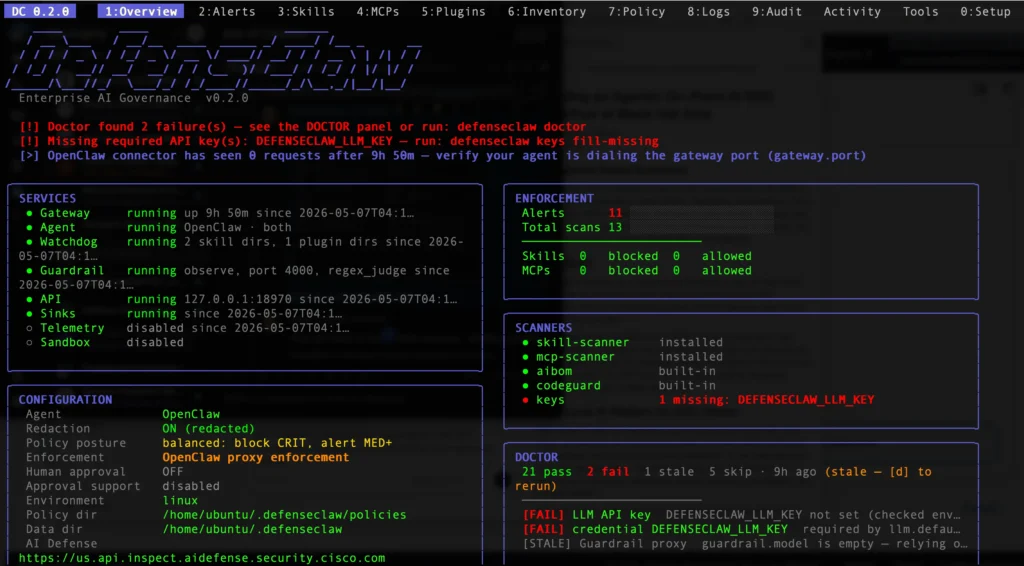 DefenseClaw running with OpenClaw proxy enforcement