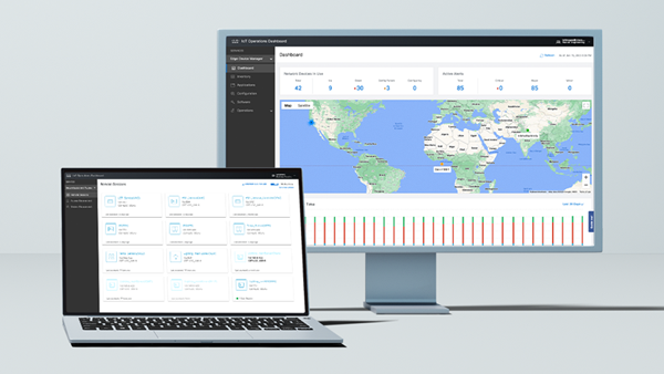 Image showing the IoT Operations Dashboard on a computer and a laptop screen
