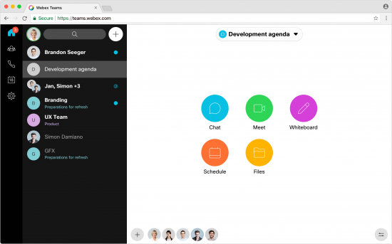 Conceptual UI design for the new space activity menu in the Webex Teams web app