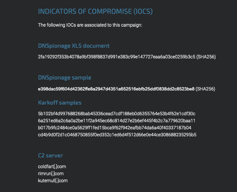 Karkoff Indicators of Compromise
