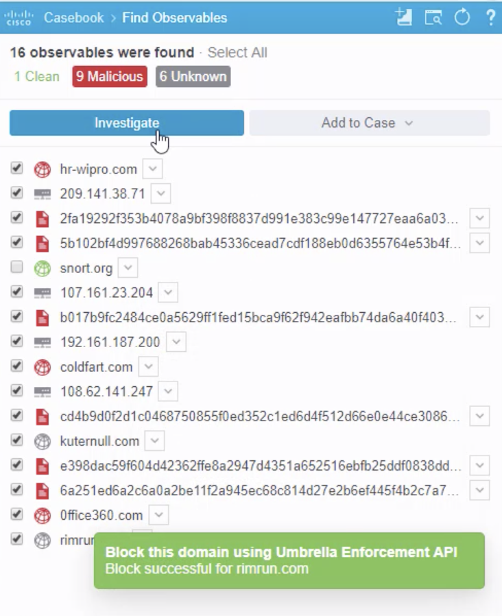 Investigate With Cisco Threat Response Browser Plugin