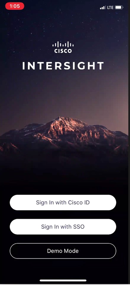 Intersight Mobile App login screen