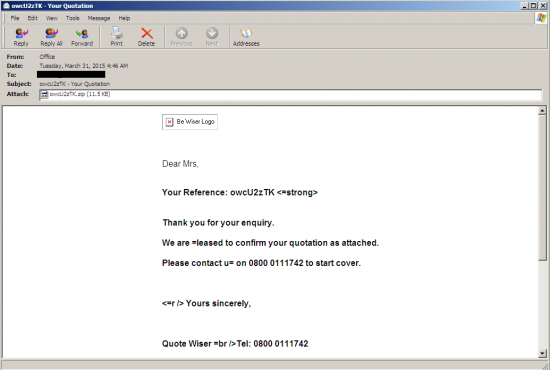 Figure 4: Sample Email from campaign seen March 31st 2015 