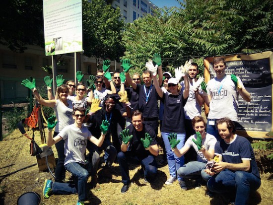 Cisco employees gardened and improved the living space of sheep, which graze along a hard-to-manage railroad embankment, promoting biodiversity and reducing the need for pesticides.