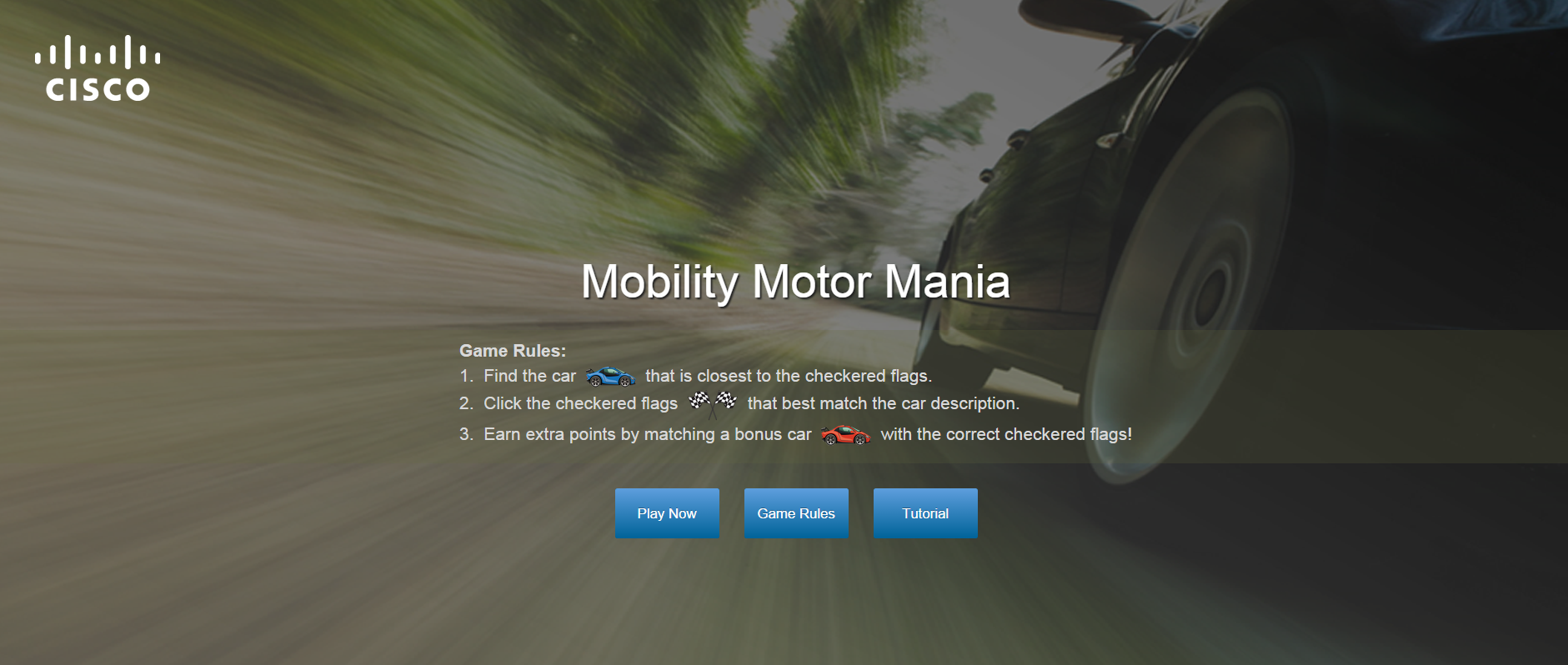 Mobility game landing page screenshot