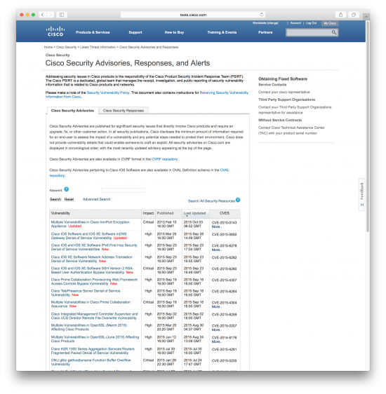 Cisco PSIRT Security Advisories