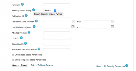 Cisco Security Advisories Advanced Search